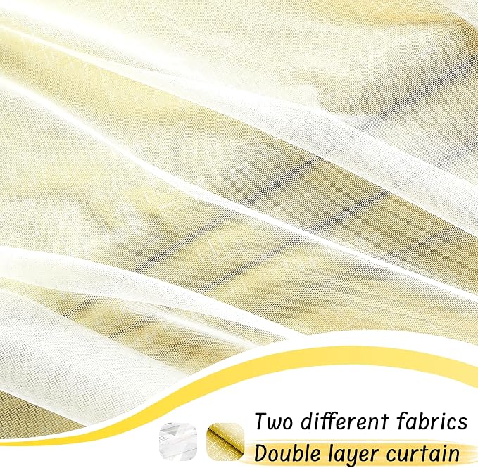 Ombre 100% Blackout Curtains 96 Inches Long 2 Panels for Bedroom Living Room Yellow and White Double Layer Sheer Overlay Mix & Match Grommet Thermal Soundproof Drapes with Tiebacks, 52x96