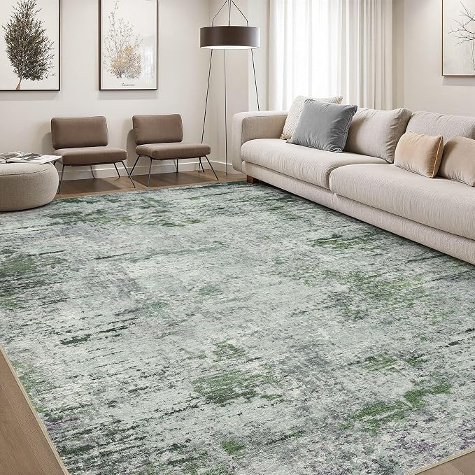 DMOYEST Area Rug Living Room Rugs - 8x10 Large Soft Indoor Neutral Modern Abstract Low Pile Washable Rug Carpet for Bedroom Dining Room Farmhouse Home Office - Green/Grey/Brown