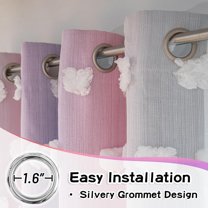 MYSKY HOME Double Layer Curtains for Girls Bedroom Pink Purple Curtains for Daughter Room Ombre Kids Curtains White Pom Pom Sheer Drapes 63 Inches Length Room Darkening Grommet 2 Panels W52 X L63