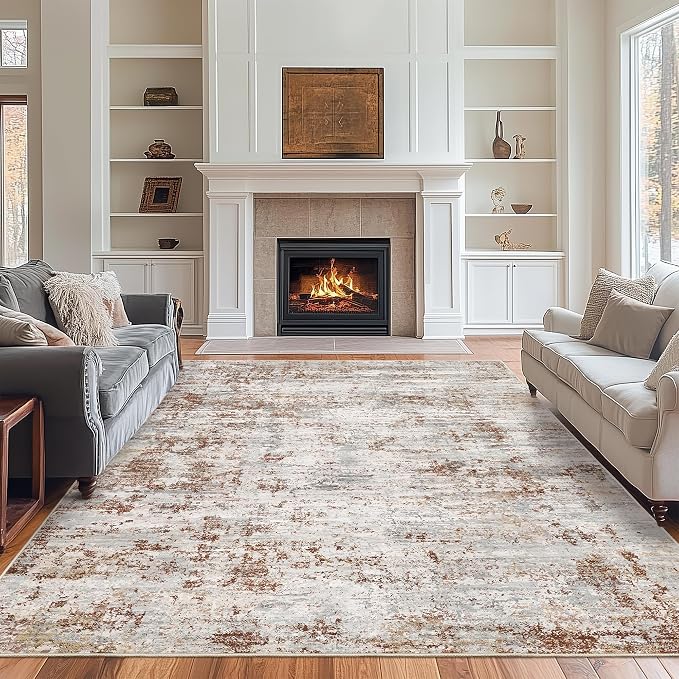 Art&Tuft Washable Rugs 5x7 - Stain Resistant Anti-Slip Backing Abstract 5x7 Area Rugs for Living Room, Foldable Machine Washable Area Rug(5'x7', Rust)