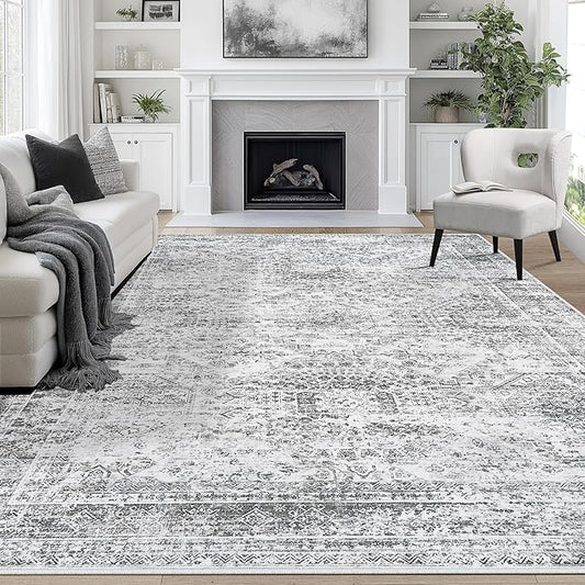 9x12 Area Rugs for Living Room Rug Washable: Abstract Large Rug for Dining Room Bedroom Carpet Non Slip 9 by 12 Indoor Modern Nursery Home Office Grey