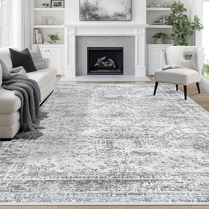 8x10 Area Rugs for Living Room Rug Washable: Abstract Large Rug for Dining Room Bedroom Carpet Non Slip 8 by 10 Indoor Modern Nursery Home Office Grey