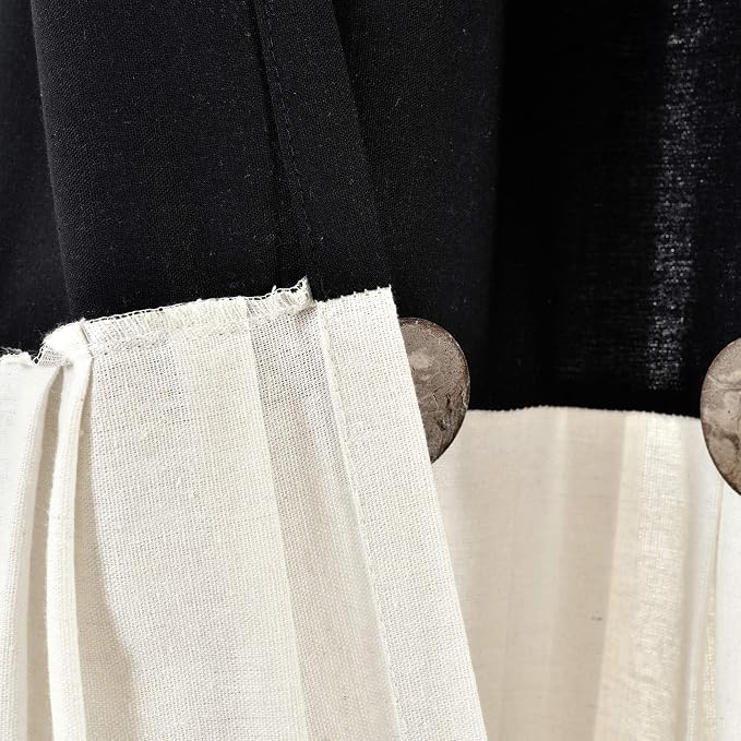 Lush Decor Linen Button Window Curtain Panel, Single, 40" W x 84" L, Black & Off White- Country Curtains - Rustic Decor - Color Block - Modern Farmhouse Curtains