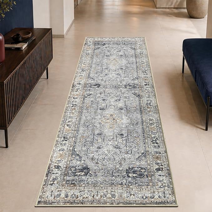 Keen Home Design 30"x144" Rug - Machine Washable Runner Rug with Non-Slip Backing, Ideal for Hallway, Entryway, Kitchen, Laundry Room - Vintage, Easy Clean, Durable, Low Pile - (2'6" x 12')