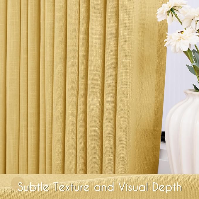 Gold Curtains for Living Room Back Tab Modern Farmhouse Semi Sheer Curtains 102 inches Long 2 Panels Set Muted Neutral Window Curtain for Dining Room Bedroom 52x102