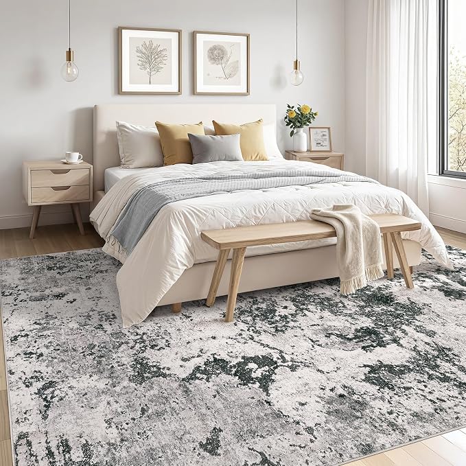 Area Rugs 5x7 Living Room: Washable Large Abstract Modern Neutral Soft Rug Stain Resistant Non-Slip Backing Carpet for Bedroom Dining Room Indoor Nursery Dorm Home Office Decor - Dark Grey