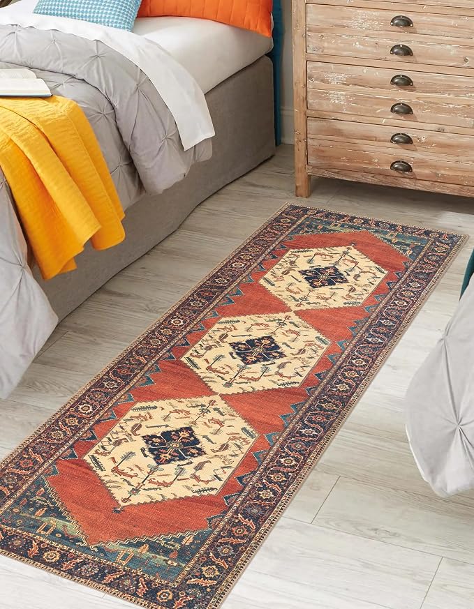 Keen Home Design 30"x144" Rug - Machine Washable Runner with Non-Slip Backing, Ideal for Hallway, Entryway, Kitchen, Laundry Room - Vintage, Easy Clean, Durable, Low Pile Rug - (2'6" x 12')