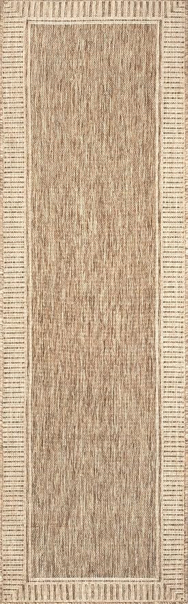 nuLOOM 2x8 Outdoor/Indoor Asha Area Rug, Light Brown, Casual Design With Striped Border, Stain Resistant, Highly Durable, For Patio, Balcony, Bedroom, Living Room, Dining Room, Bathroom