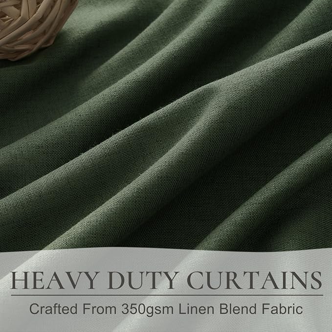 Dark Olive Green Curtains 70 Inch Length Extra Wide Pleated Black Out 108 Inch Long for Living Room, Linen Thick Sliding Glass Door Heavy Duty Insulated Large Window Drapes (70"Wx108"Lx 2Panels Loden)