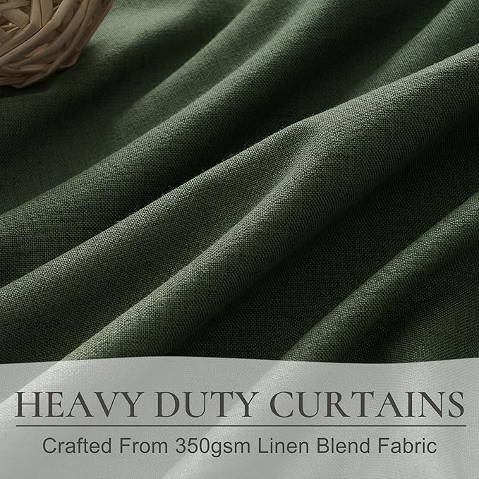 Dark Olive Green Curtains 70 Inch Length Extra Wide Pleated Black Out 90 Inch Long for Living Room, Linen Thick Sliding Glass Door Heavy Duty Insulated Large Window Drapes (70"Wx90"Lx 2Panels Loden)