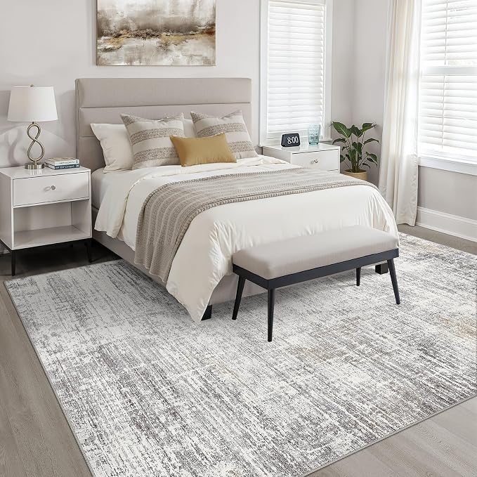 6x9 Area Rugs Living Room: Washable Large Neutral Rug Abstract Soft Modern Stain Resistant Indoor Floor Non-Slip Carpet for Bedroom Nursery Kids Office Playroom Dining Room Under Table- Gray Beige