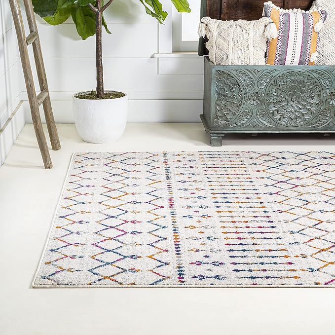 JONATHAN Y Boho Vintage Diamond Cream/Multi Indoor Area Rug 8X10 ft, Moroccan Hype for Living Room, Bedroom, Kitchen, Office, Easy-Cleaning, High Traffic, Pet-Friendly, Non-Shedding (MOH101H-8)