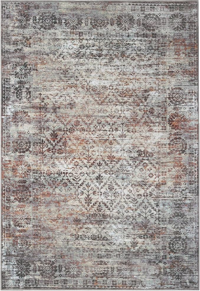 Superior Indoor Large Area Rug, Non-Slip Back, for Kids or Pets, Entry, Living Room, Kitchen, Dorm, Bedroom, Hallway, Machine Washable, Floor Cover, Diamond Lattice, Macaw Collection, 4' x 6', Ivory