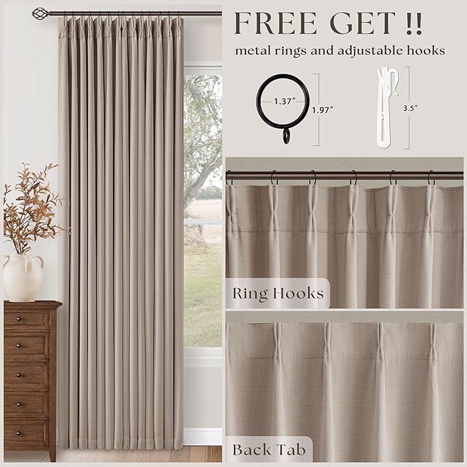 Burlywood Birch Pleated Blackout Curtains 96 Inches Long 2 Panels for Dining Living Room Darkening Neutral Memory Shape Pinch Pleat Black Out Heavy Duty Thermal Insulated Curtain Drapes with Liner