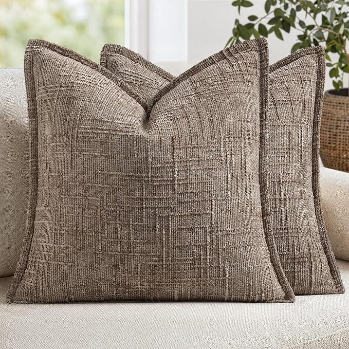 MIULEE Slubby Textured Decorative Throw Pillow Covers 20x20 Inch Set of 2 Boho Farmhouse Soft Cozy Chenille Pillows Cushion Cases Modern Home Decor for Couch Sofa Bed Living Room, Taupe Grey