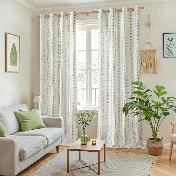 BGment Olive Green Boho Curtains Leaf Floral Print Cottage Core Botanical Curtains for Bedroom Light Filtering Curtain 84 Inch Long for Farmhouse Rustic, Each 52 Inch Wide, 2 Panels Set