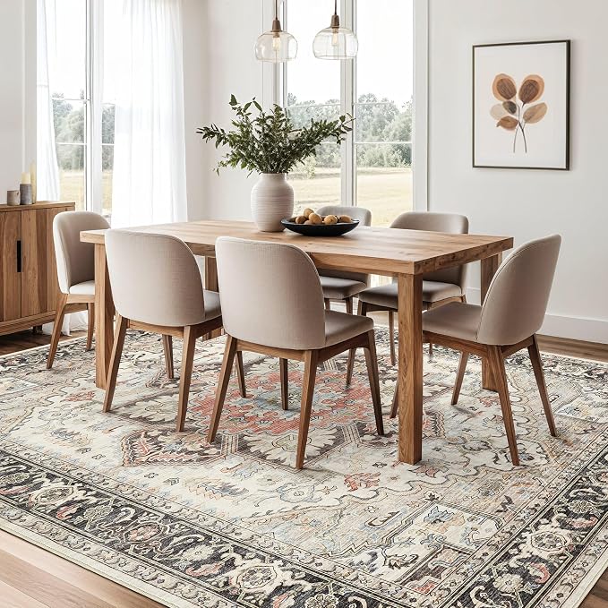 12x15 Area Rugs for Living Room - Large Carpet Ultra Thin Soft Washable Oriental Vintage Floral Distressed Big Indoor Carpets for Bedroom Nursery Dorm Home Decor Aesthetic - Multi Cream