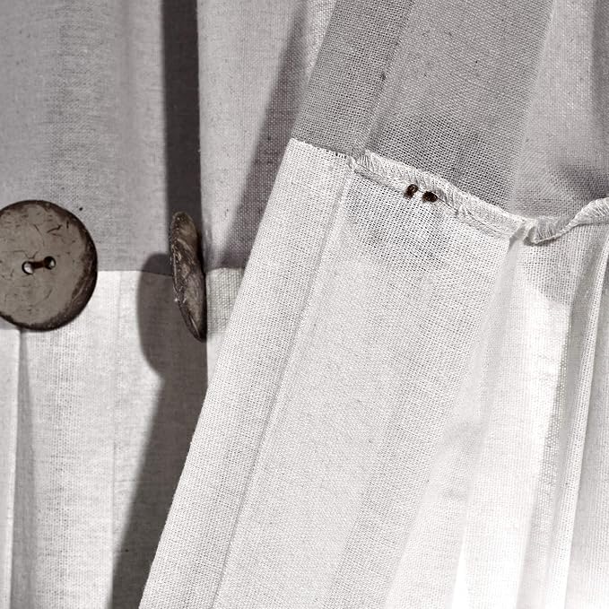 Lush Decor Linen Button Window Curtain Panel, Single, 40" W x 108" L, Gray & Off White - Country Curtains - Rustic Decor - Color Block Modern Farmhouse Curtains For Living Room, Bedroom & Dining Room