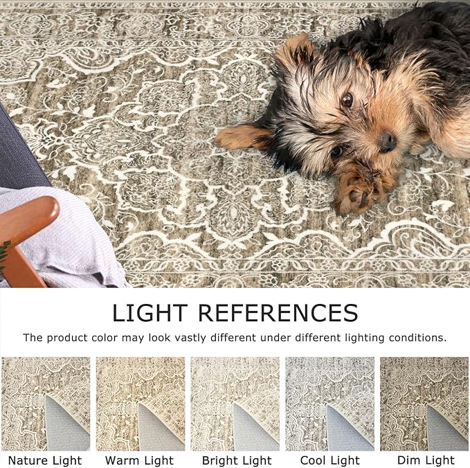 KUTA Runners for Hallways 2x6 Beige Brown, Vintage Floral Kitchen Rugs Non-Slip Washable Runner Ultra Soft Printed Retro Distressed Entryway Carpet for Bedroom Laundry Nursery