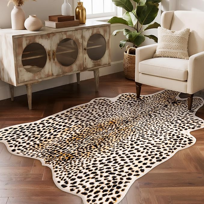 Leopard Rug Cheetah Print Carpet - Animal Printed Skin Area Rug Faux Fur Hide Room Decor for Bedroom Living Room 5.2x6.5ft