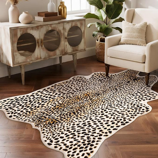 Leopard Rug Cheetah Print Carpet - Animal Printed Skin Area Rug Faux Fur Hide Room Decor for Bedroom Living Room 5.2x6.5ft