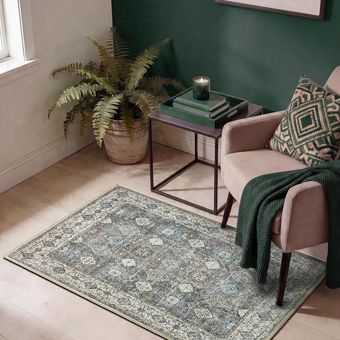 Keen Home Design 24"x36" Rug - Machine Washable Entry Rug with Non-Slip Backing, Ideal for Enteryway, Kitchen, Bathroom, Laundry Room - Vintage, Easy Clean, Durable, Low Pile - (2' x 3')
