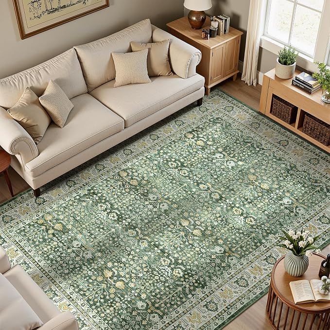 Lofus 5x7 Washable Sage Green Area Rug for Living Room Bedroom Non-Slip Low Pile