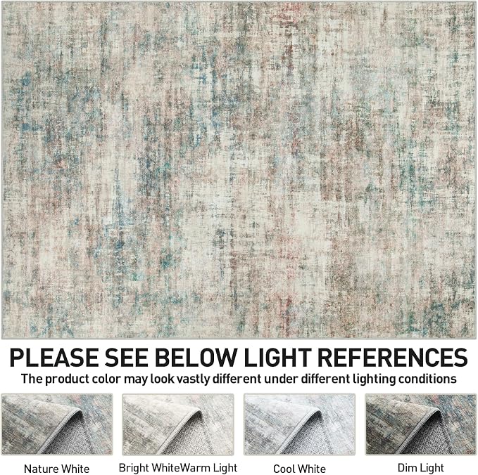 5x7 Area Rugs Washable Rug: Modern Abstract Living Room Rug Soft Anti-Skid Thin Carpet Indoor Floor Non-Shedding Carpets for Bedroom Dining Room Farmhouse Nursery Home Office - Multi Color