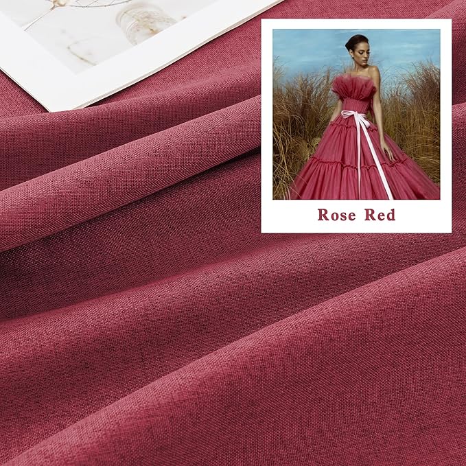 DUALIFE Extra Long 108 Inch Full Blackout Curtains for Large Window,Look Faux Linen Textured Back Tab Hook Belt Pleated Tall Drapes for Living Room Dining 2 Panels Set,50 Wide,10 FT Rose Red