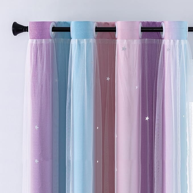 XiDi Curtains for Bedroom Decor, Rainbow Pink Purple/42/90