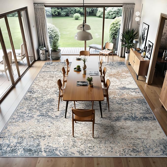 Art&Tuft Washable Rugs 5x7 - Anti-Slip Backing 5x7 Area Rugs for Living Room, Foldable Abstract Washable Area Rug(5'x7', Blue)