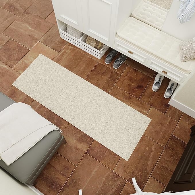 Ottomanson Shag Area Rug 3' x 4', Fluffy Bedroom Rug with Non-Slip Rubber Backing, Soft Non-Shedding Accent Rug for Living Room, Nursery, Entryway, Dorm, Cream