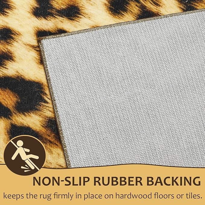 Soft Leopard Rug 6x9 Ft, Animal Print Rugs for Living Room Bedroom, Non-Slip TPR Backing for Hardwood Floors, Machine Washable & Easy to Clean, Pet Friendly Carpet for Kids, Yellow, Black