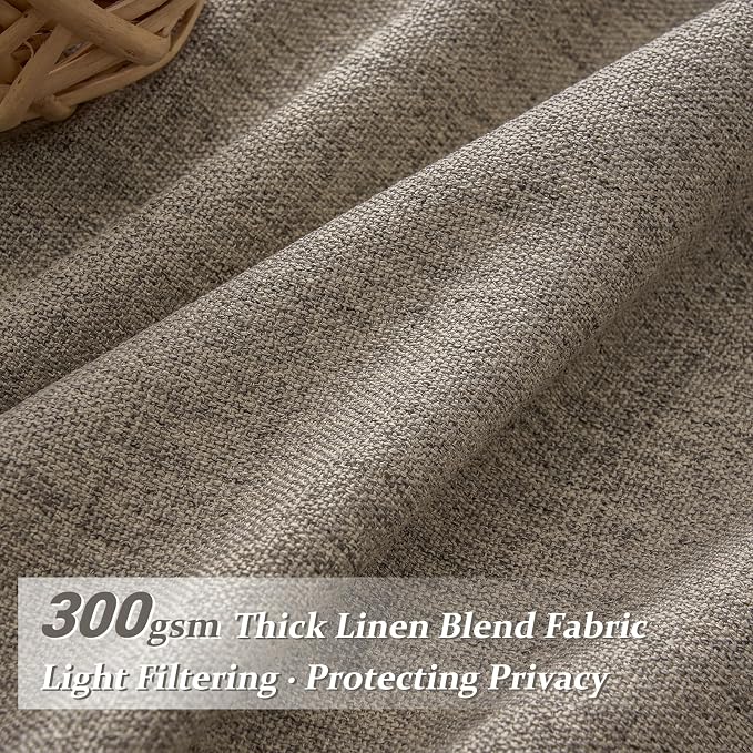 Extra Wide 70 Inch Dark Flax Light Filtering Room Divider Curtains 92 Inches Long 2 Panels Set, Memory Trained Pleated Natural Linen Privacy Semi Sheer Country 90-92 Inch Windows Drapes Brown Colored