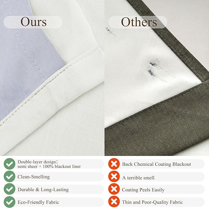 Ivory Pinch Pleated Linen Blackout Curtains 96 Inches Long for Bedroom Living Room 2 Panels Set, Darkening Thermal Insulated Double Layer Boho Neutral Pinch Pleat Hooks Rings Track System Curtain