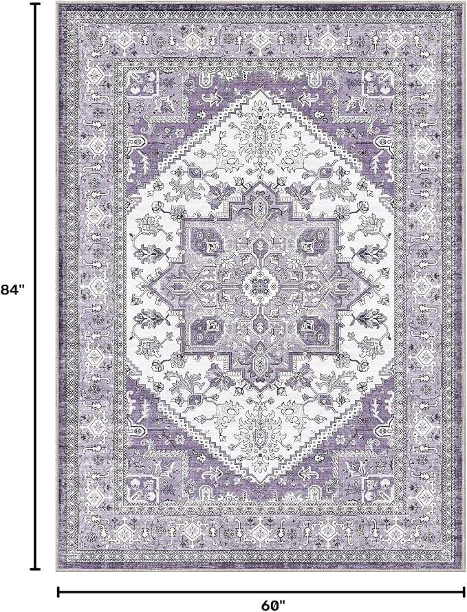 OPPODREAM Soft Area Rugs 5x7, 5x7 Washable Rug with Non Slip Backing, 5 x 7 Faux Cashmere Low-Pile Carpet, Purple