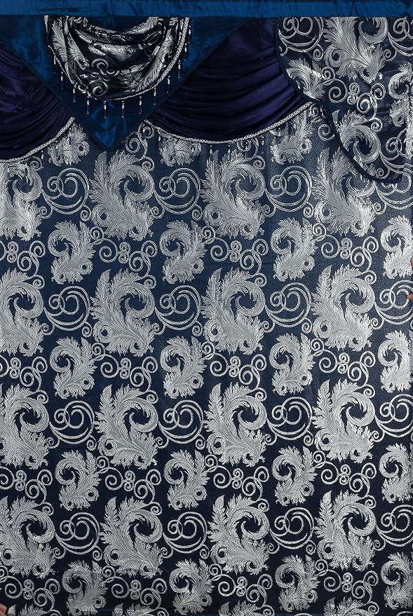 GLORY RUGS Jacquard Luxury Window 2 Panel Set Navy Curtain with Attached Valance and Backing Bedroom Living Room Dining 2 Curtains 55x84 inches Each Jana
