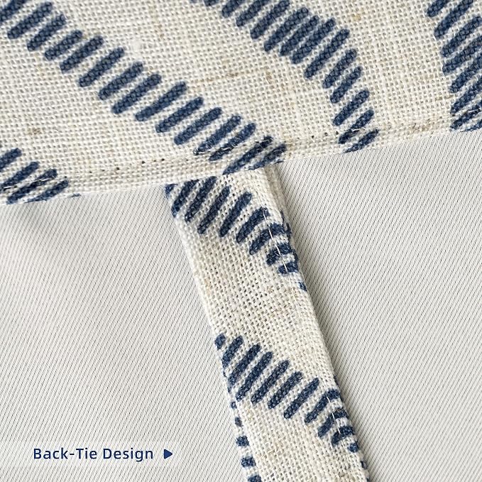 DriftAway Farmhouse Linen Lined Valance Double Layer Thermal Insulated Room Darkening Blackout Valances 3.5 Inch Rod Pocket Striped Tie Up Valance Single 45 Inch by 63 Inch Briony Navy