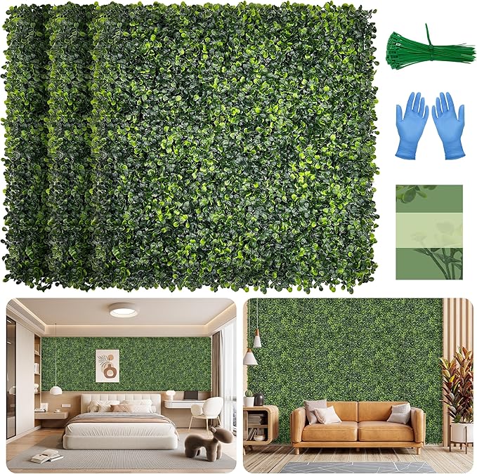 Artificial 10"x10" (6 Pieces) Boxwood Grass Wall Panels Screen | UV-Anti Faux Green Leaf Privacy Fence, Garden/Backyard/Patio/Balcony/Party Greenery Hedge Backdrop, Indoor Outdoor Decor