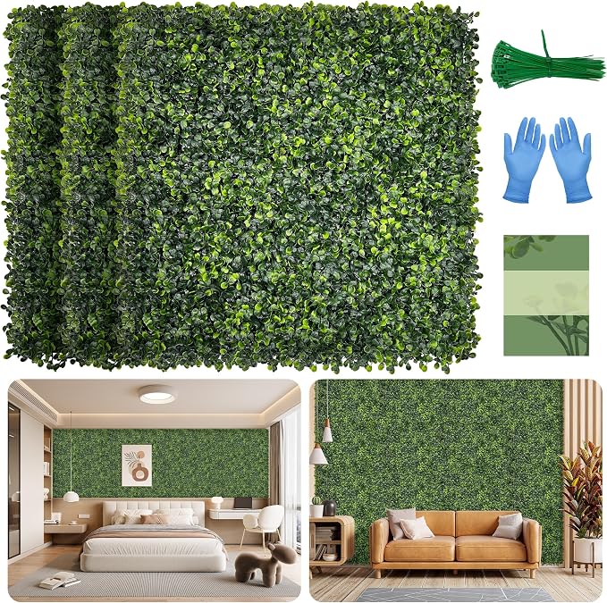 Artificial 10"x10" (12 Pieces) Boxwood Grass Wall Panels Screen | UV-Anti Faux Green Leaf Privacy Fence, Garden/Backyard/Patio/Balcony/Party Greenery Hedge Backdrop, Indoor Outdoor Decor