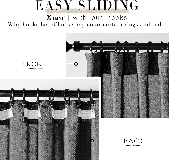 XTMYI Black Curtains 108 Inches Long for Sliding Glass Door 2 Panels Set Linen Hooks Ceiling Track Pleat Semi Sheer Backdrop Curtains 9 Ft Length