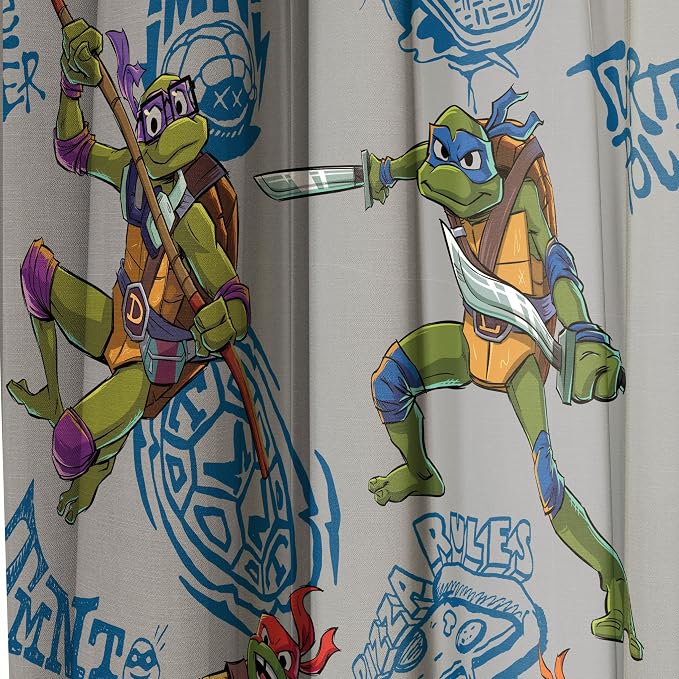 Jay Franco Window Curtains for Kids Bedroom 4-Piece Drape Set with 2 Tiebacks, Grey - Teenage Mutant Ninja Turtles, 42" W x 63" L (Pack of 2)