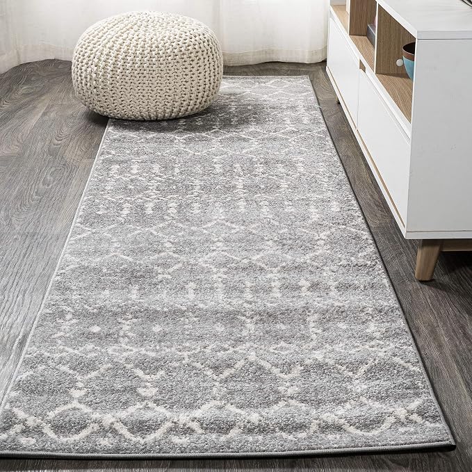 JONATHAN Y Boho Vintage Diamond Gray/Ivory Runner Rug 2X8 ft, Moroccan Hype for Living Room, Bedroom, Kitchen, Office, Easy-Cleaning, High Traffic, Pet-Friendly, Non-Shedding (MOH101C-28)