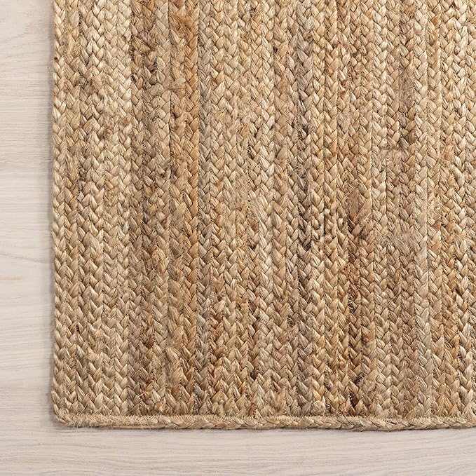 nuLOOM 7 Round Rigo Jute Hand Woven Area Rug, Natural, Solid Farmhouse Design, Natural Fiber, For Bedroom, Living Room, Dining Room, Hallway, Office, Kitchen, Entryway