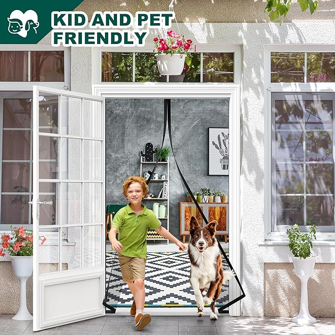 HADOR Adjustable Magnetic Screen Door Fit Door Size Width 29" - 33" Height 79" - 81", DIY Widen Heavy Duty Door Net Screen Mesh with Strong Magnet for Front Back, Black