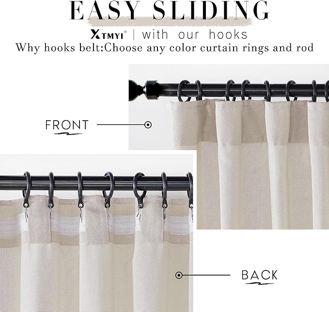 XTMYI 100 Inch Linen Curtains, Lightweight Semi Sheer Light Filtering Drapes, Back Tab Window Drapery for Living Room Bedroom 2 Panel Set, Oatmeal Beige, 50" W x 100" L