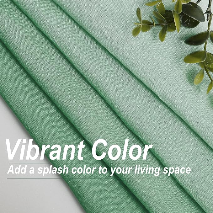 Purainbow Ombre Sheer Curtains Green 54 Inches Length for Bedroom Living Room, Chiffon Crinkle Semi Sheer Short Curtain Panels Light Filtering Not See Through for Laundry Room, Grommet Top, 52" W