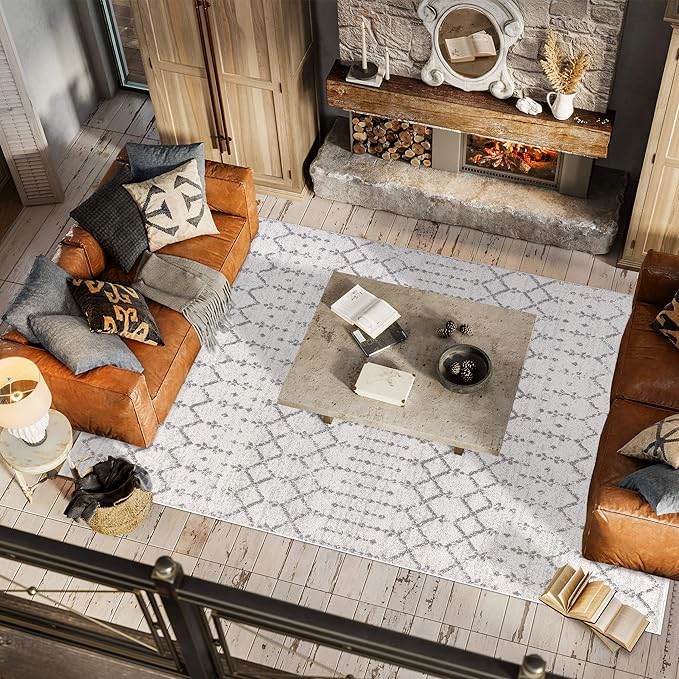 JONATHAN Y Boho Vintage Diamond Cream/Gray Indoor Area Rug 3X5 ft, Moroccan Hype for Living Room, Bedroom, Kitchen, Office, Easy-Cleaning, High Traffic, Pet-Friendly, Non-Shedding (MOH101B-3)
