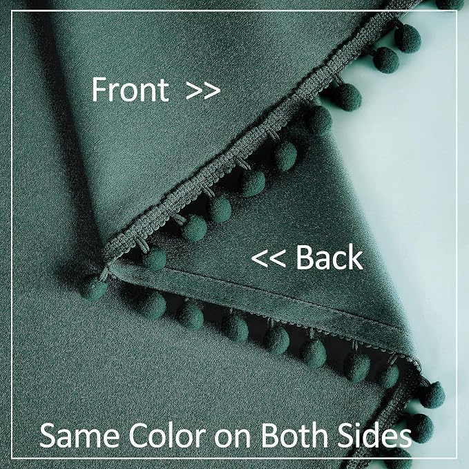 Treatmentex Pompom Green Full Blackout Curtains for Bedroom Living Room 63 inch Thermal Insulated Window Curtain Panels for Christmas Décor 52" w x2 Panels Rod Pocket