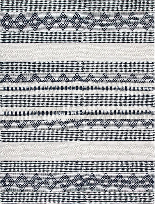 SAFAVIEH Natura Collection X-Large Area Rug - 11' x 15', Navy & Ivory, Handmade Moroccan Boho Tribal Wool & Cotton, Ideal for High Traffic Areas in Living Room, Bedroom (NAT102N)